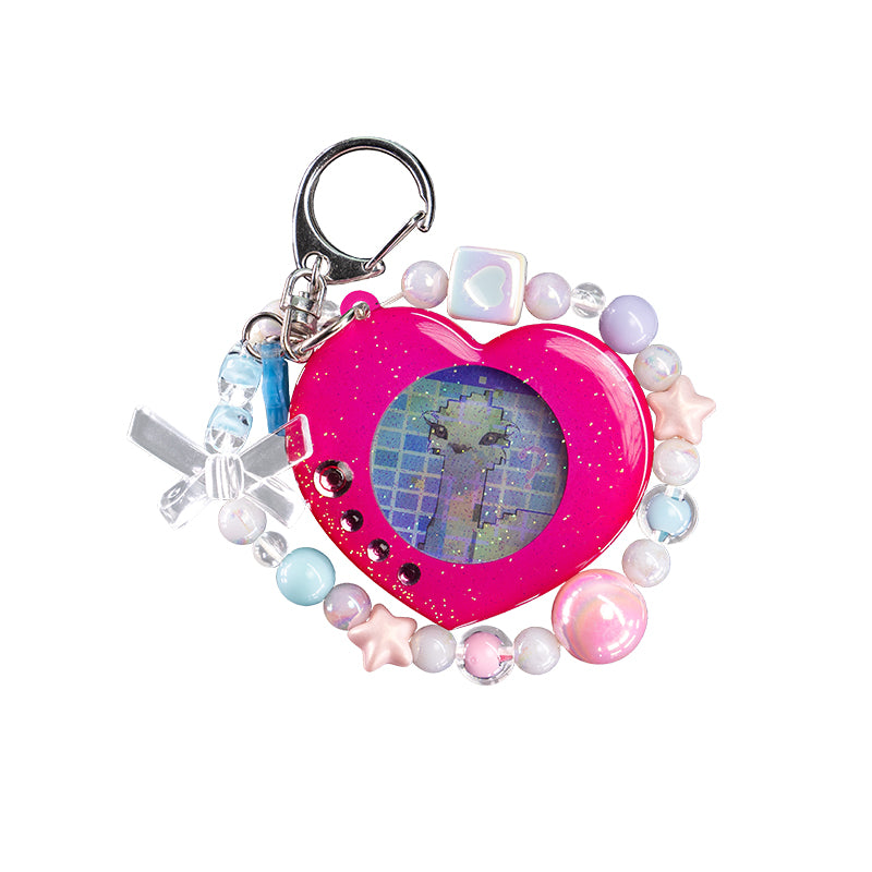 Reverse 1999 Official Desert Flannel Heart Shaped Quicksand Acrylic Bag Charm Keychain