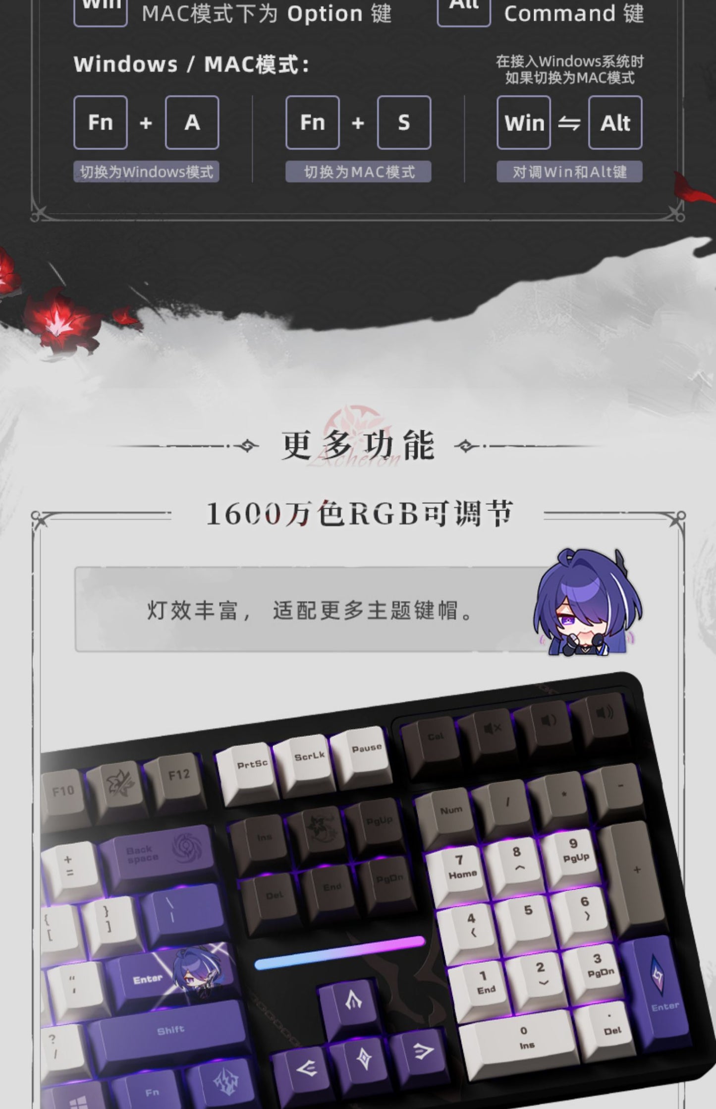 Honkai: Star Rail Official Acheron Backlit Mechanical Keyboard